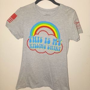 Grunt Style Womens Medium Graphic Top Gray This is my Killing Shirt with Rainbow